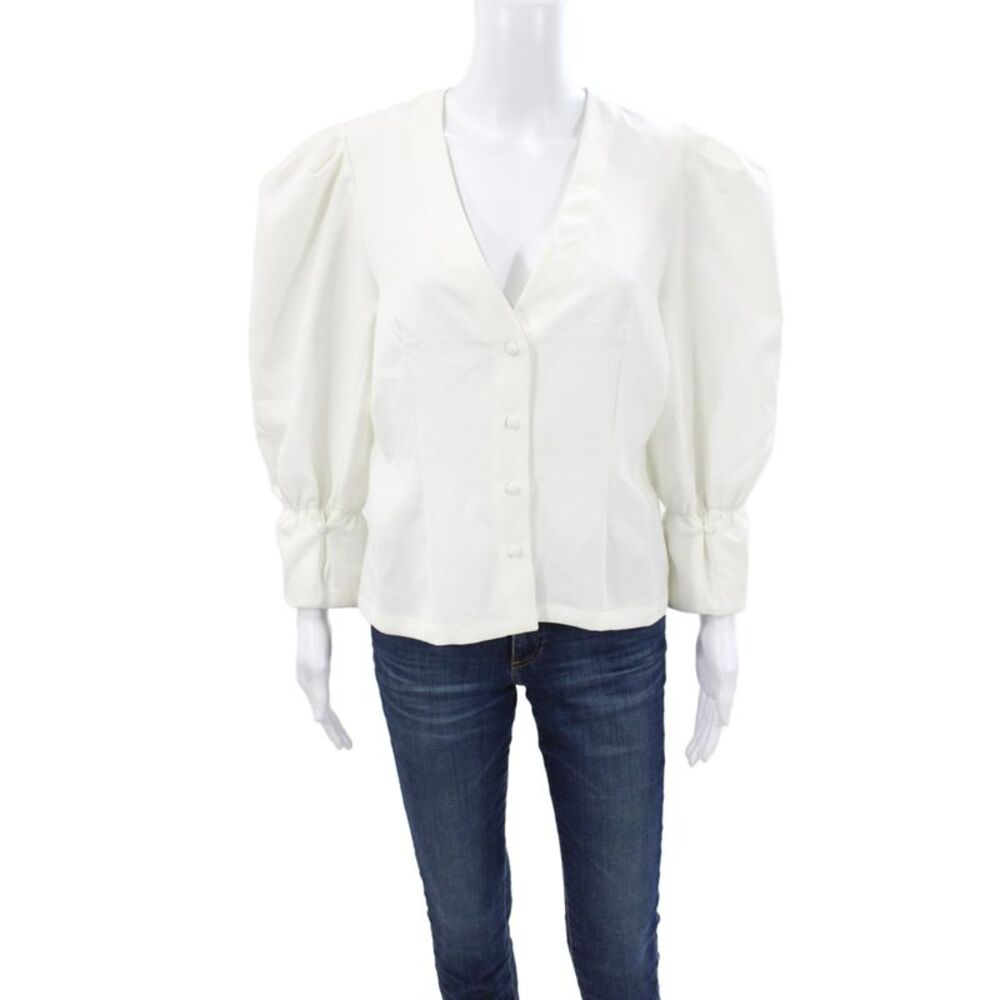 Choosy Womens Basic White V-Neck 3/4 Sleeve Blouse 70% Cotton Size L